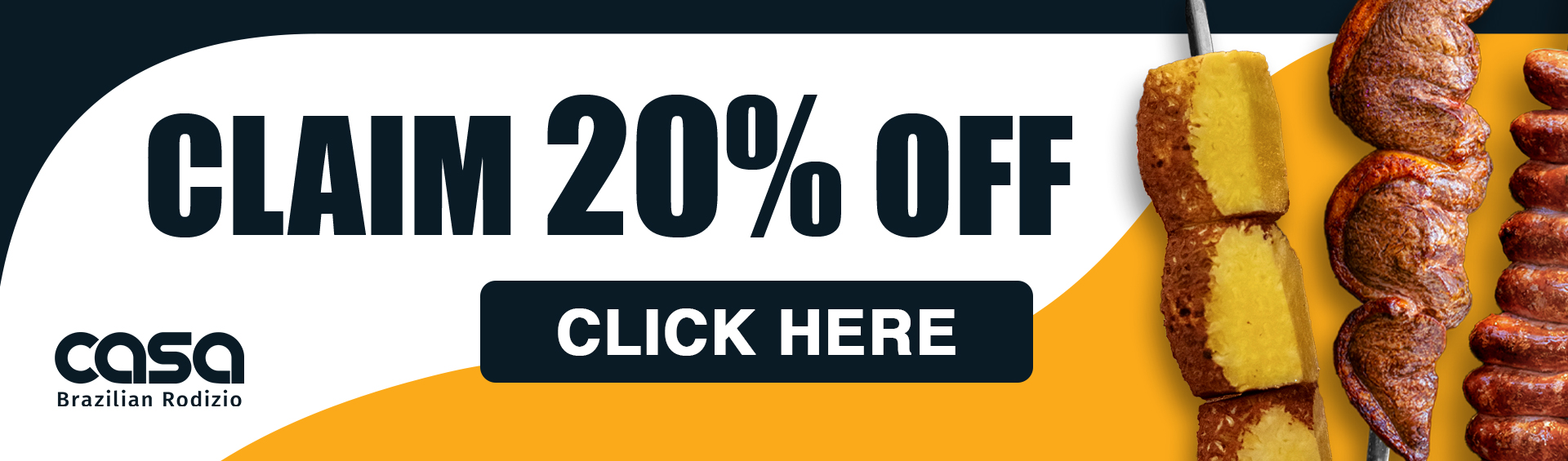 Promotional banner for Casa Brazilian Rodizio York offering 20% off dining.